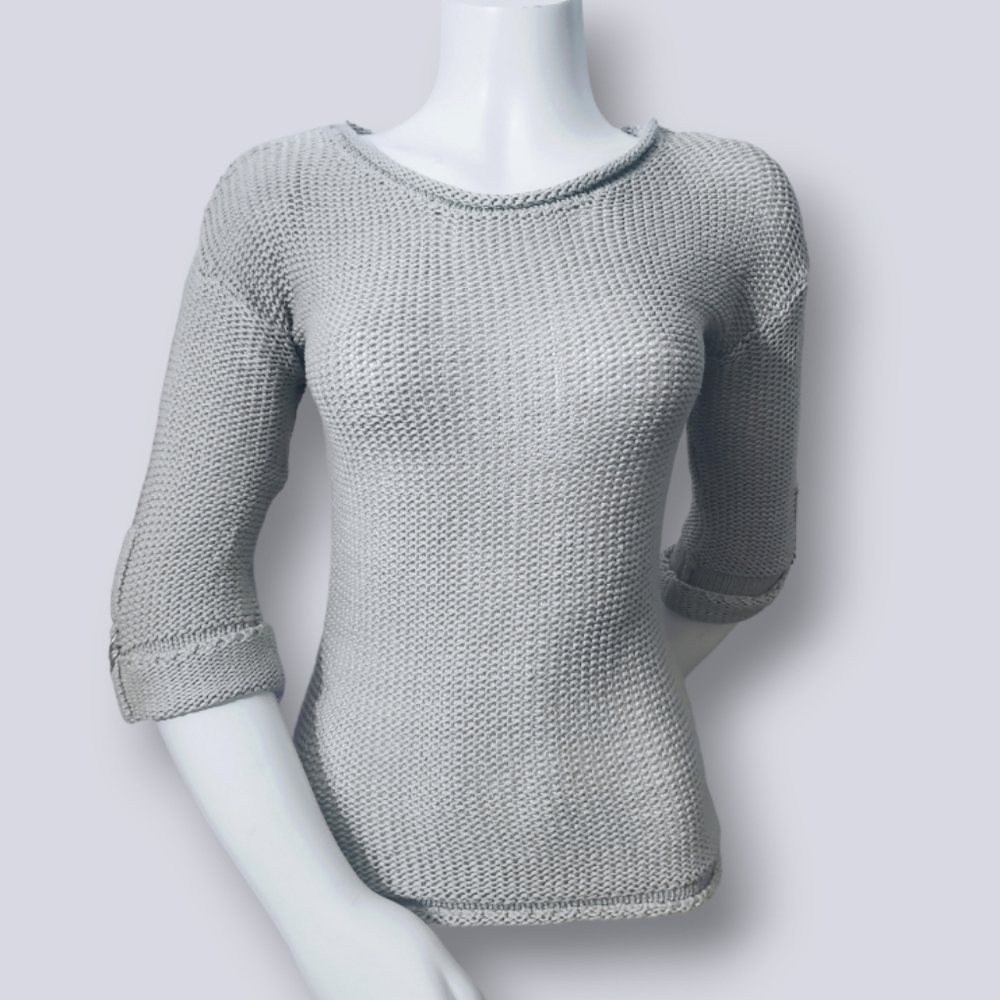 Vintage Y2K Grunge Cable Knit Light Grey Sweater